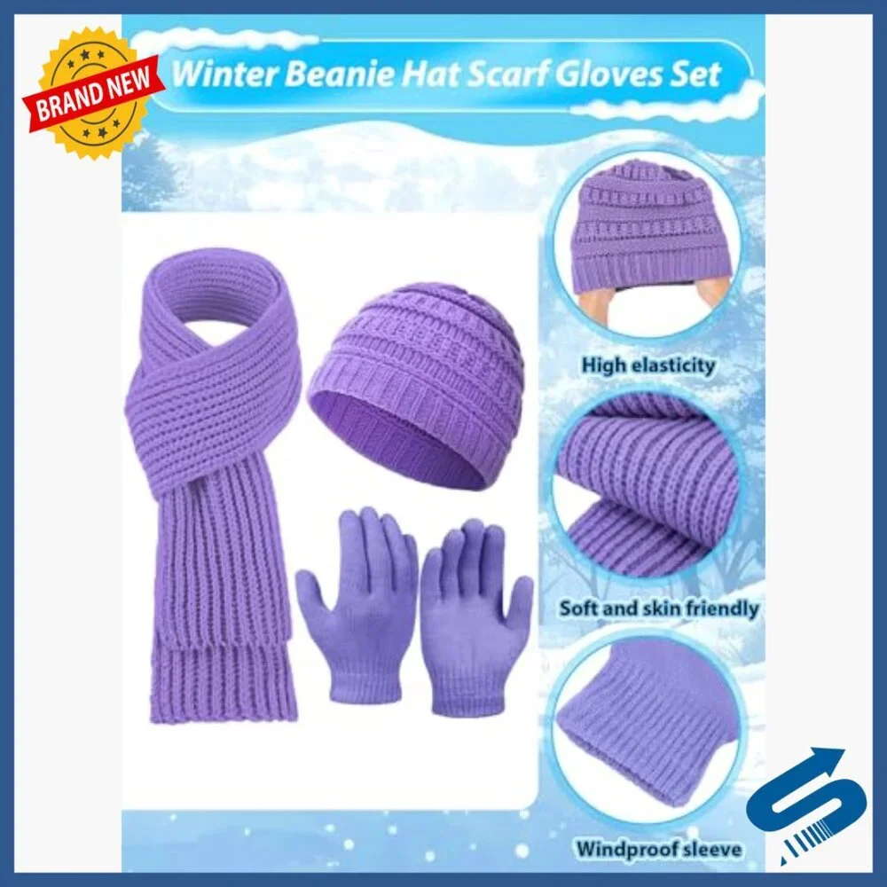 Kids Winter Hat Gloves Scarf Set for Ages 5-10, Knit Acrylic, 80 Pieces
